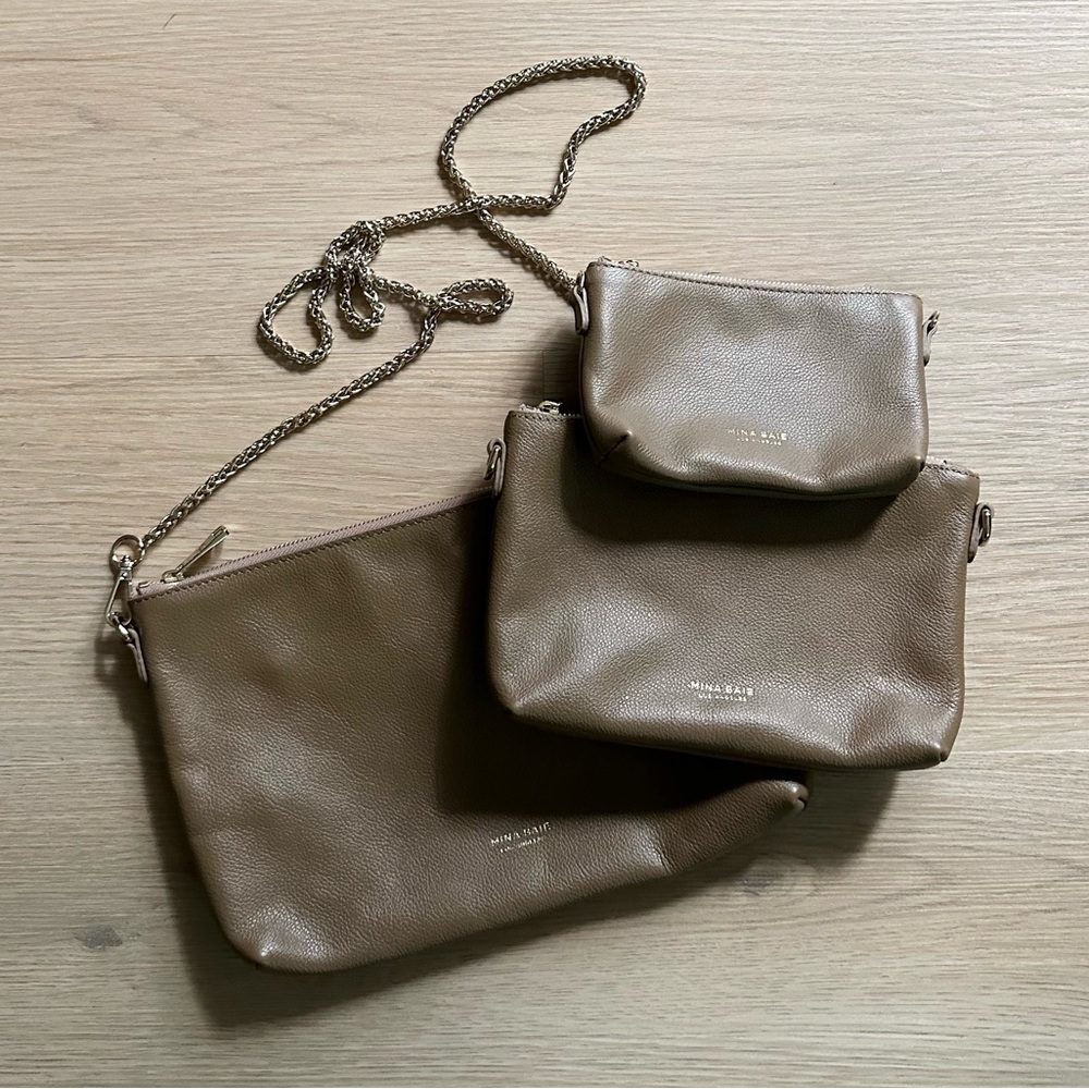 MINA BAIE Mia Pouch Set (Leather) in ‘Teddy’ + Parker Chain (Shoulder Strap)